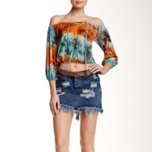 Vintage Havana Women Fringe Mini Skirt Dark Denim